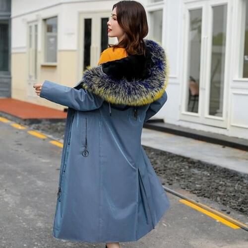 Parka Coat Female Real Rabbit Liner Long Trench Coats Winter Jacket Women Raccoon Fur Collar Parkas MY3720
