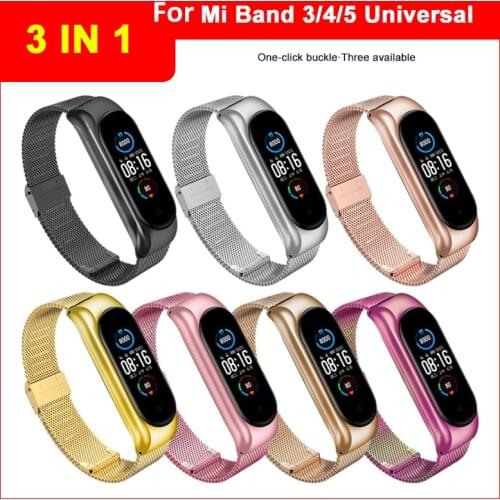 Suitable For Xiaomi Mi Band 3/4/5 Smart Strap Convenient 3 in 1 Universal Screwless Stainless Steel Band Fashionable And Durable