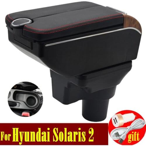 For Hyundai solaris 2 accent armrest box Double doors open 7USB Centre Console Storage Box Arm Rest