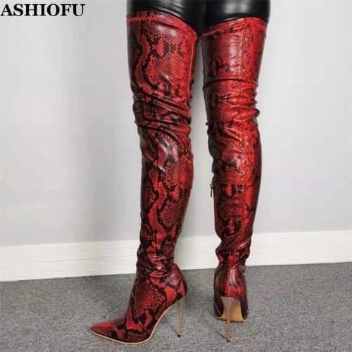 ASHIOFU Hot Style Womens High Heel Boots Sexy Night-club Party Dress Over Knee Boots Pointy Real Photos Evening Fashion Boots