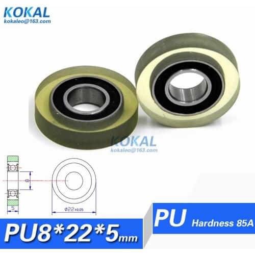 [PU0822-5] 8*22*5mm polyurethane PU cash-counting machine rubber roller wheels 688RS PU rubber bearing pulley