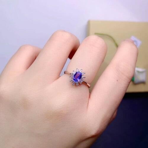 S925 Sliver Natural Tanzanite Ring for Women Party Fine Jewelry 4*6MM Oval Cuted Gemstones With Certificate Daily Accessories