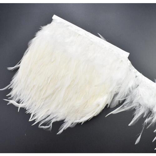 1Meters white rooster saddle feathers trim fringe plumas 8-10cm DIY natural feathers ribbon for Sewing Clothing Party decorative
