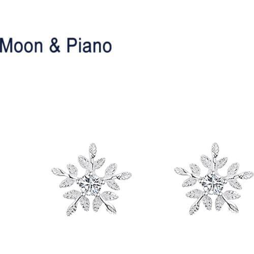Moon & Piano 925 Sterling Silver snowflake Stud Earrings Romantic Fine Jewelry For Girls 2018 Bridal Bridesmaid Jewelry