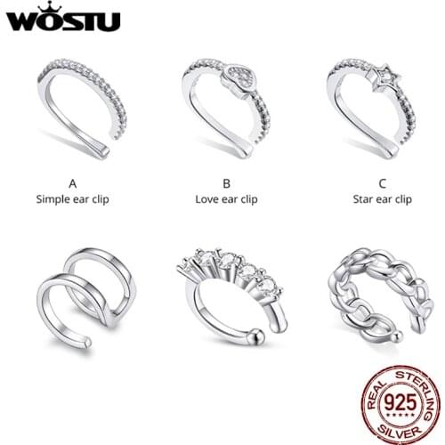 WOSTU Authentic 925 Sterling Silver Ear Clip Earrings For Women Anniversary Party Fashion Jewelry Gift CQE1022