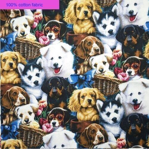 Lovely 110cm Width 100% Cotton Dogs Fabric Colourful Dogs in Basket Printed Fabric Printed DIY Sewing Children Clothing Dress