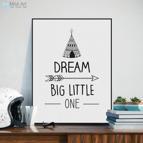Nordic Black White Inspirational Quotes Dream Poster A4 Modern Nursery Wall Art Picture Kids Room Decor Canvas Painting Custom