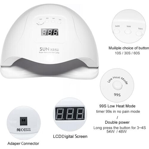 ROHWXY SUN 5X Plus UV LED Lamp For Nails Dryer 54W/48W/36W Ice Lamp For Manicure Gel Nail Lamp Drying Lamp For Gel Varnish