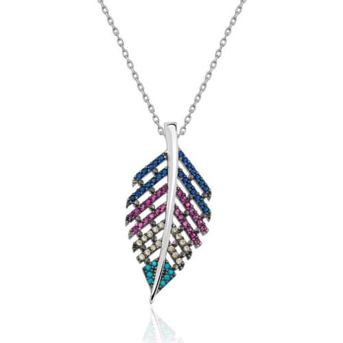 Tevuli 925 Sterling Silver Mix Stone Leaf Pendant