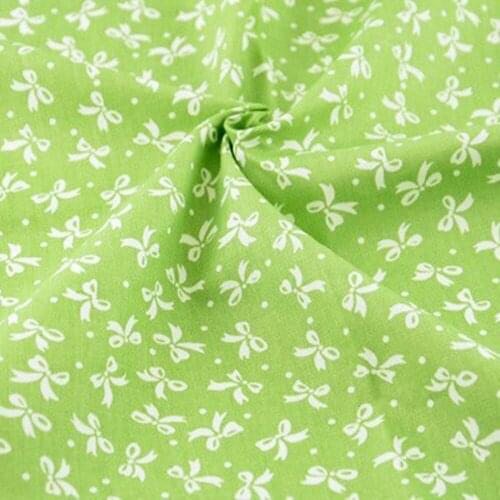 Booksew 100% Cotton Fabric 1 meter soft Green Chic White Bow-knot Printed for Clothing Bedding Tilda Cloth Quilting 160cmx100cm