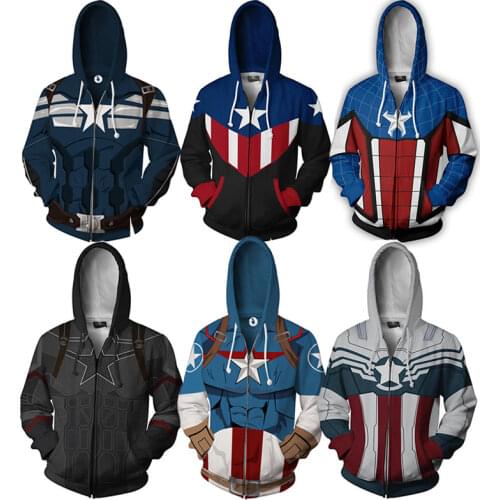 Movie Captain America Cosplay Hoodies Sweatshirts Endgame Superhero Jacket Hoodies Zipper for Adult Men Women