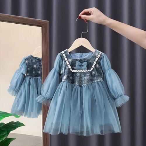 Spring Princess Girl Elsa Dress Cosplay Party Dresses Snowflake Bow Tulle Dress for Kids Girl Mesh Tutu Dress Ball Gown Vestidos