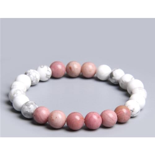 Women Beaded Bracelet Natural Rhodochrosite Fluorite Stone Beads Charm Bracelet Round Pearl Beads Yoga Elegant Jewelry Homme