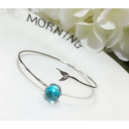 925 Sterling Silver Adjustable Crystal Mermaid Charm Bracelets & Bangle For Women Prevent Allergy Jewelry