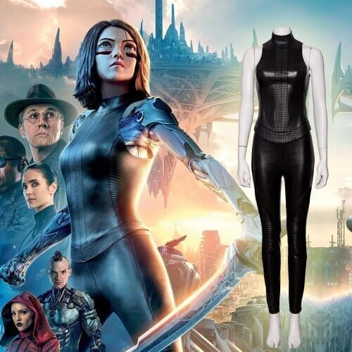 Alita Battle Angel Alita Cosplay costume Faux Leather Sexy Black suit for women girl Top pants Carnival Alita Outfit