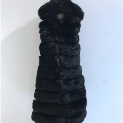 2020 Women Winter Sleeveless Fur Vest Coat With Hooded Luxury Long Faux Fox Fur Vest Furry Slim Woman Fake Fur Vest