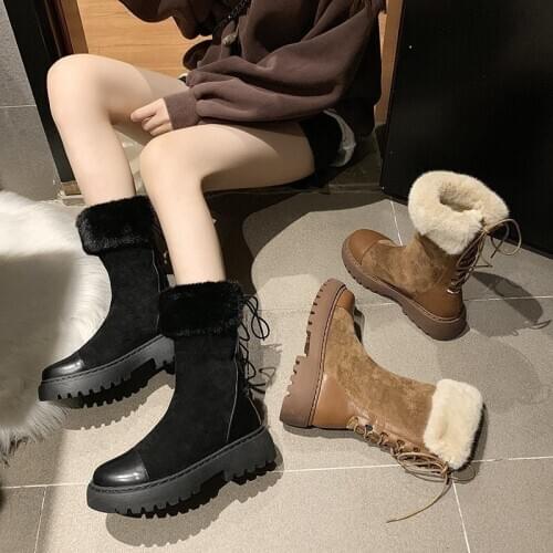For New winter 2020 mid-tube snow boots thick-soled Martin boots thickened warmth and velvet cotton shoes