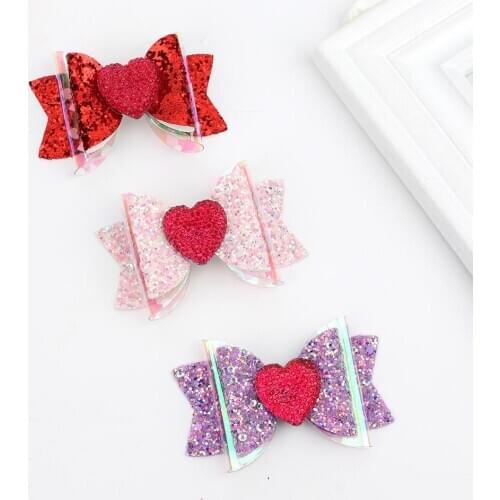 1 pc 3 " 2020 Glitter Hair Bows Clips Cute Heart Double Layer Bling Hairpins Barrettes for Baby Girls Sweet Hair Accessories