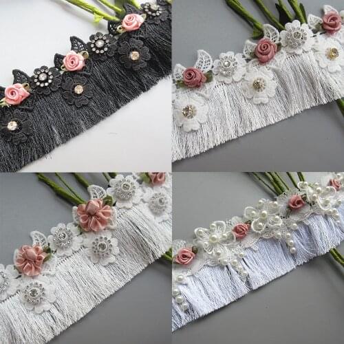 1 Yard 68mm Black White Cotton Tassel Fringe Lace Trim Ribbon Fabric Embroidered Applique Sewing Craft Wedding Dress Clothes DIY