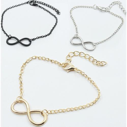 10 piece/lot 8 Bracelet Infinity Pendants Chain Women Men Eight Cuff Bangles Gold Silver Black Wristband Jewelry Accessories