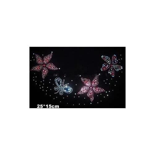 2pc/lot Flower and butterfly hot fix rhinestones iron on crystal transfers design transfer on design for neckline