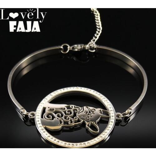 2021 Bulldog Crystal Stainless Steel Bangle Women Silver Color Bracelets Bangles Jewelry bracelet acier inoxydable femme B18272