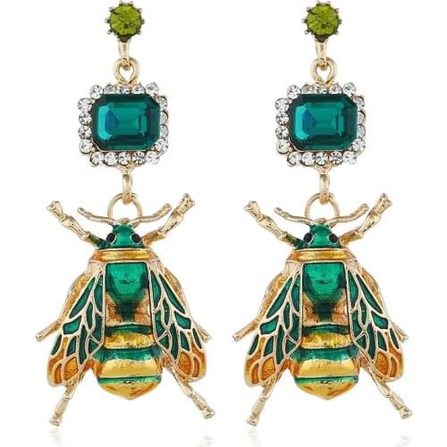 2021 Fashion Alloy Bee Earrings Pendant Girl Retro Insect Earring Crystal Jewelry Earrings Halloween Gift Wholesale