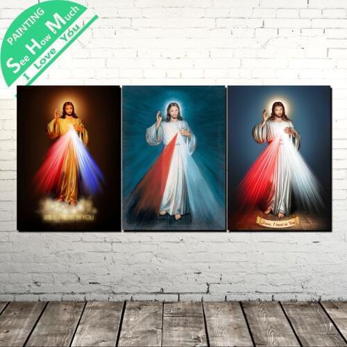 3 Piece Jesus is Trust in you Wall Art Canvas Painting Posters and Prints Framed Art Painting Pictures for Home Decoration