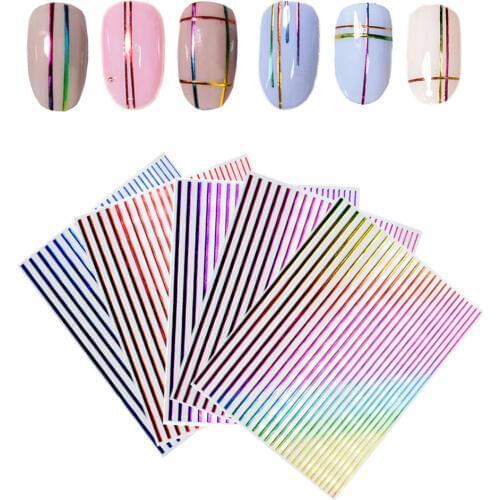 5Pc/Set Laser Chameleon Nail Sticker Metal Stripe Line Nail Art Self-adhesive Color Tape Stickers DIY Decals Manicure Decoration