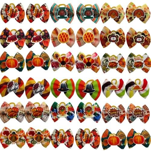 50/100pc Thanksgiving Pet Dog Hair Bows Fall Pumpkin Style Pet Dog Hair Bows Pet Accessories Rubber Bands Pet Dog Grooming Bows