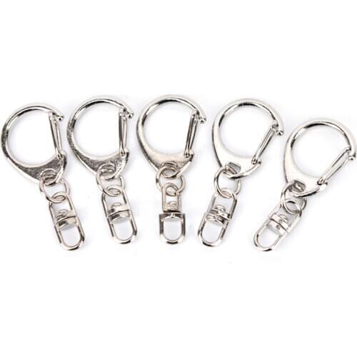 10pcs Polished Silver Color 50mm Keyring Keychain Split Ring With Short Chain Key Rings Hasps DIY Key Chains Accessories