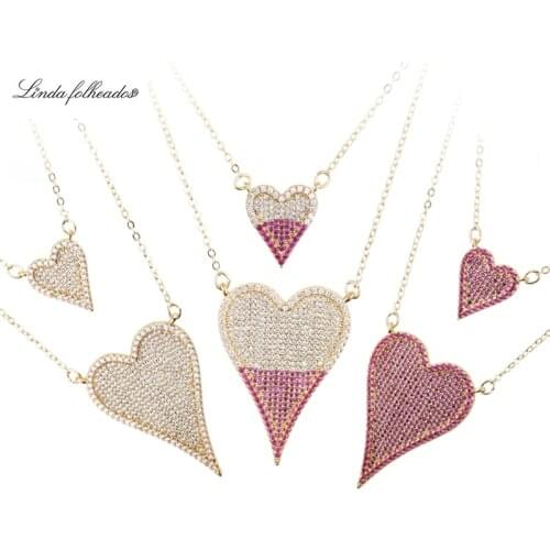 Fashion New arrival gold copper necklace AAA CZ Double heart necklace for women wedding party fine jewelry chain pendant gifts