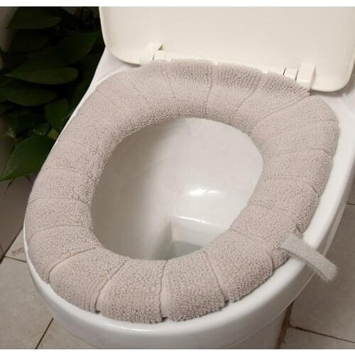 2 Style Toilet Seat Cover Case Solid Color Plush Toilet Seat Cushion Warm Soft Toilet Mat Breathable Closestool Sit Pad Winter
