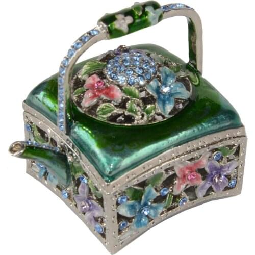 Floral Flower Pot Trinket Jewelry Box Enameled Earring Hold Necklace Container Gift for Her