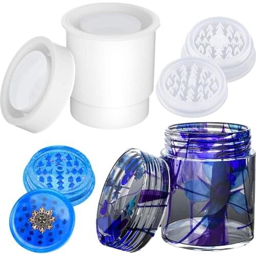Grinder Resin Mold And Large Round Jar Mold With Lid, Spice Mills Grinder Epoxy Casting Silicone Mould For Diy Herb Gifts