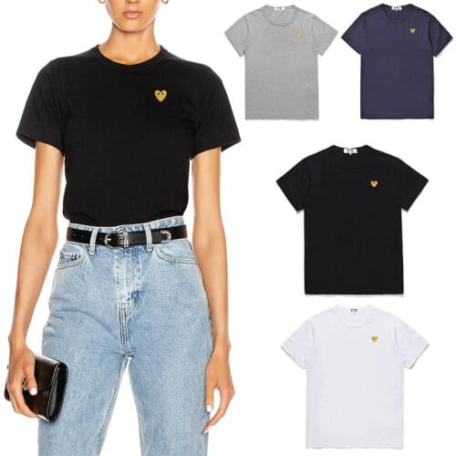 Have Eyes)Summer T-shirt Men and Women Cotton Gold Love Embroidery T-shirt Round Neck Short Sleeve Solid Color Loose T-shirt