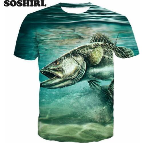 SOSHIRL 3D Deep Sea Fish T Shirt Unisex Men Summer Top Tee Hipster Harajuku T-shirt Casual Mens Tops Cool Ferocious Fish T Shirt