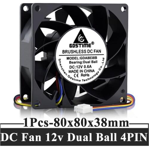 Gdstime 80 x 38mm 12V 8038 8CM PWM 4 Pin Dual Ball Brushless High Speed For Workstation PSU GPU Server Inverter Chassis Cabinet