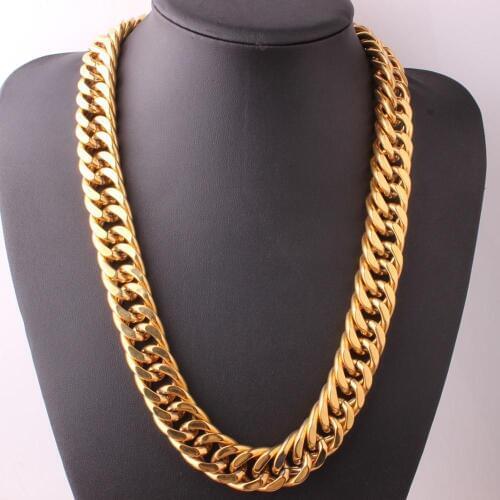 Granny Chic 7-40" Gold Filled 316L Stainless Steel Double Curb Cuban Link Chain Miami Chain Necklaces for Men Jewelry