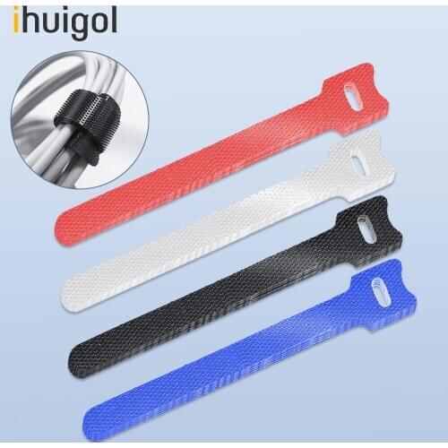 Ihuigol 20pcs USB Cable Tie Winder Organizer Wire Hook 15cm Colorful Nylon Self Adhesive Cilps For PC Cord Earphones Cable Strap