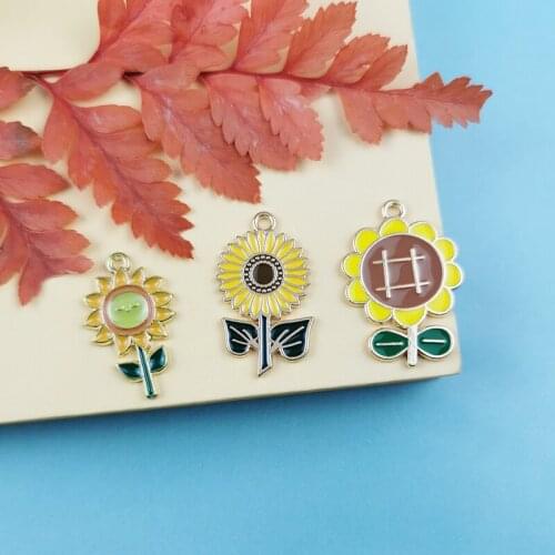 JeQue 10pcs Broken Daisy Sunflower Charms Potted Plants Pendants Oil Drop Enamel Charms Metal Earring DIY Jewelry Accessories