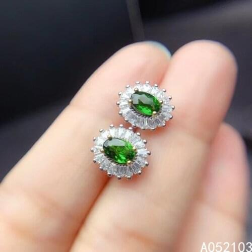 KJJEAXCMY 925 sterling silver inlaid natural diopside Womens two color fresh Chinese style plant ear stud support check