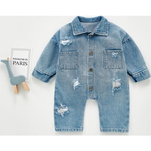 Newborn Baby Boy Romper Autumn Soft Denim Toddler Girls Clothes Infant Baby Jumpsuit Overalls Baby Girls Romper Long Sleeve