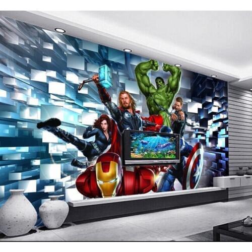 Comic Wallpaper Game Room Bar Internet Cafe Wall Decoration Wallpaper 3D Cartoon Cartoon Avengers Fresco