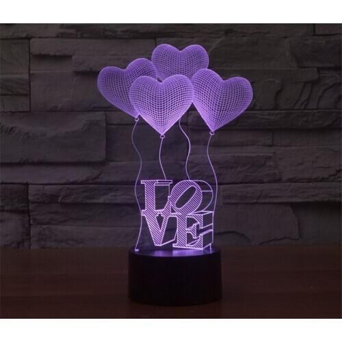 3D Colorful Table Lamp Love Heart Balloon Romantic Gift for Wedding Wife Lovers Valentine Baby Night Table Lamp Drop Ship