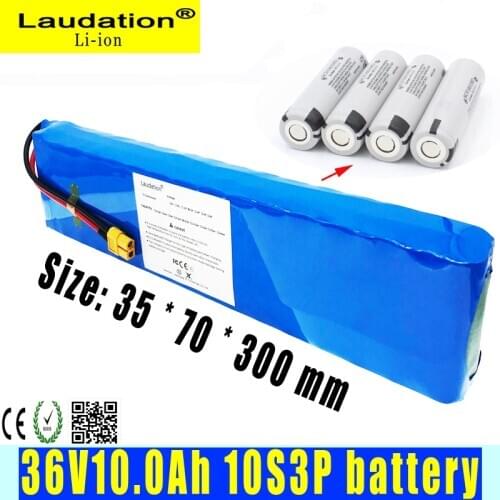 Laudation 36V10Ah Lithium Battery Pack Uses 18650 Lithium Ion Battery Built with 15A BMS for 500W Electric Bikes and Motorcycles
