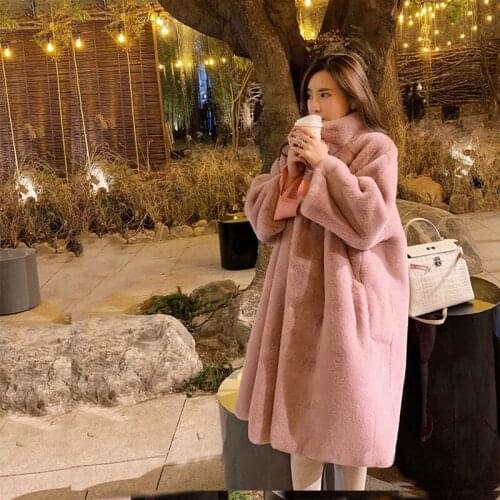 2021 Fashion Women Winter Warm Faux Fur Coat Thick Women Long Coat Turn Down Collar Warm Coat Casual Loose Casaco Feminino S-XL