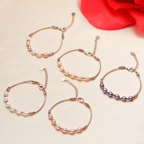 Fashion Elegant Pearl Jewelry Strand Bracelets for Women Girls Small Baroque Rice Pearls Natural Freshwater Pearl Bracelets 16CM