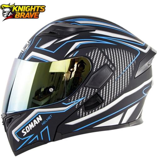 SOMAN Casco Moto Men Motorcycle Helmet Flip Up Motorbike Helmet With Inner Safety Sun Visor Double Lens Modular Motocross Helmet