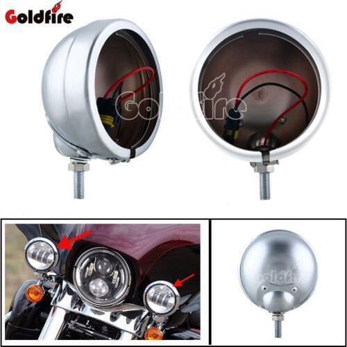 2 Piece Chrome 4.5" Motorcycle Headlight Led Fog Light Outer Cover Trim Bracket Housing For Harley Touring FLS, FLSTC, FLSTF FLS